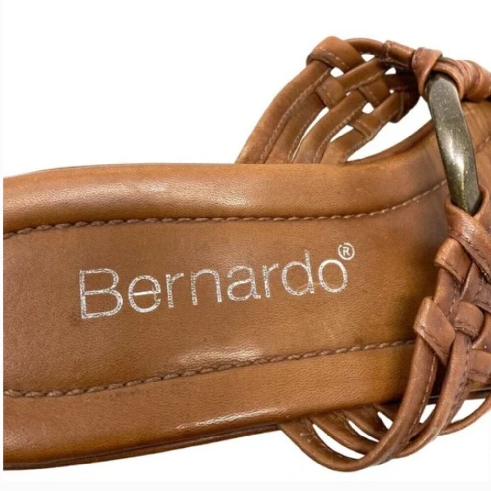 Bernardo Brown Leather Metallic Ring Wedge Thong Sandals - Size 7 - Picture 6 of 7